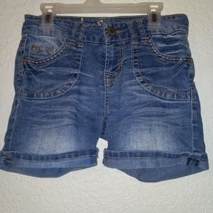 Wallflower Distressed Embroidered Denim Shorts